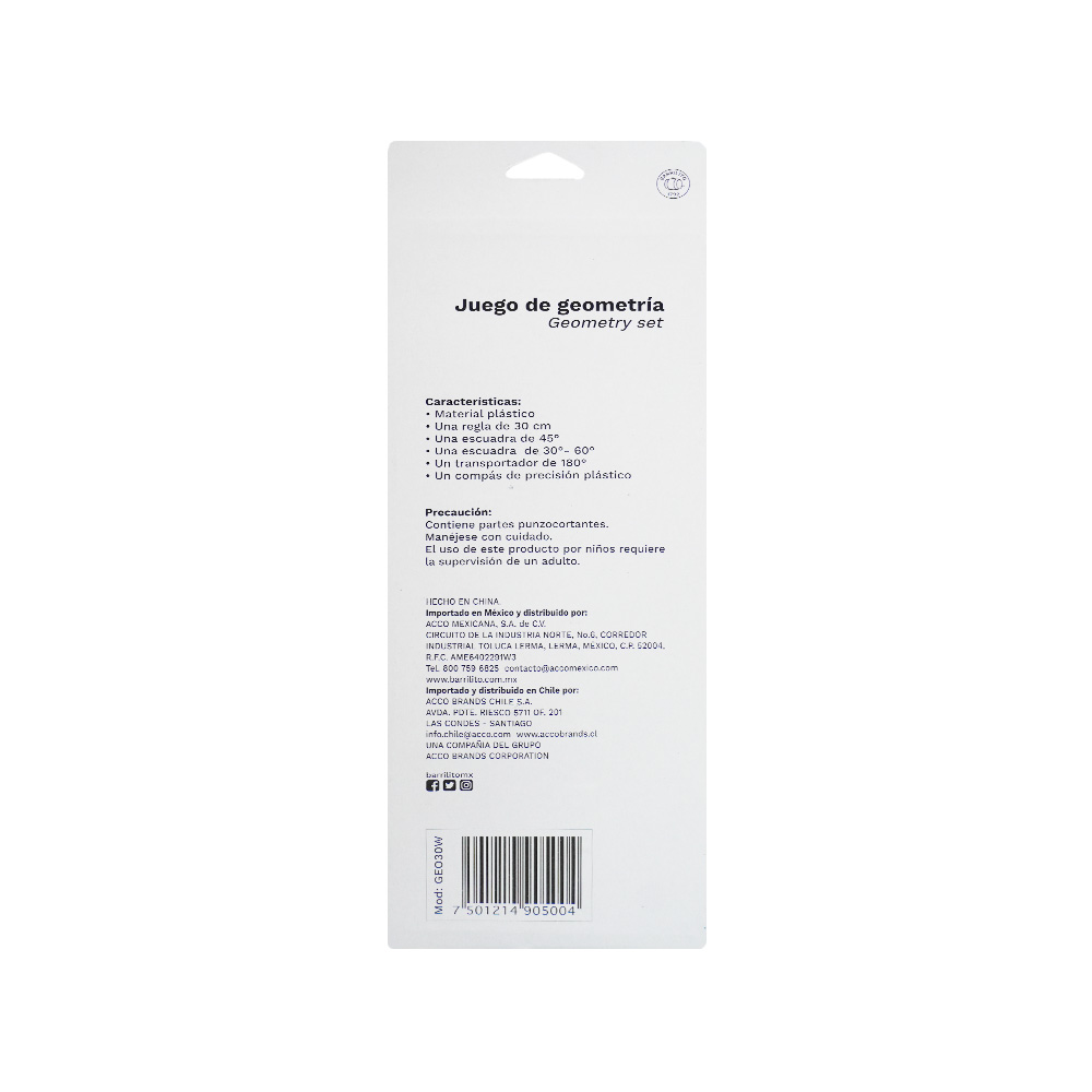 JUEGO DE GEOMETRIA BARRILITO GEO30W CON COMPAS DE PRECISION - Image 3