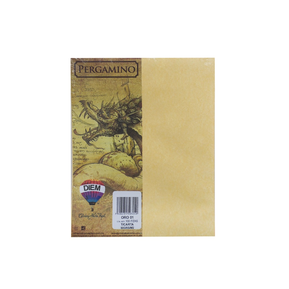 HOJA PERGAMINO PAPEL DIEM ORO 01 PAQUETE CON 100 PIEZAS TAMAÑO CARTA 90 GRAMOS