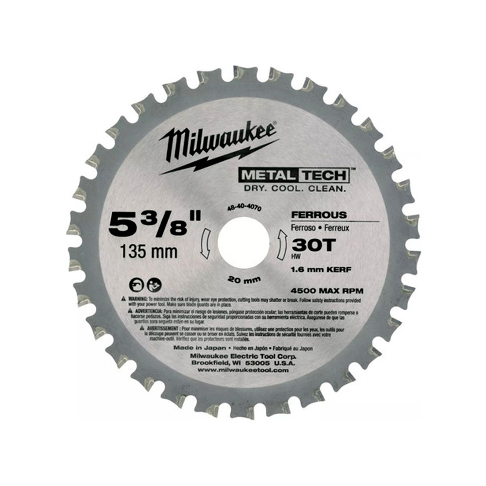 DISCO DE SIERRA CIRCULAR DE CORTE DE METAL E INOXIDABLE MILWAUKEE 48-40-4070 5-3/8 PULGADAS