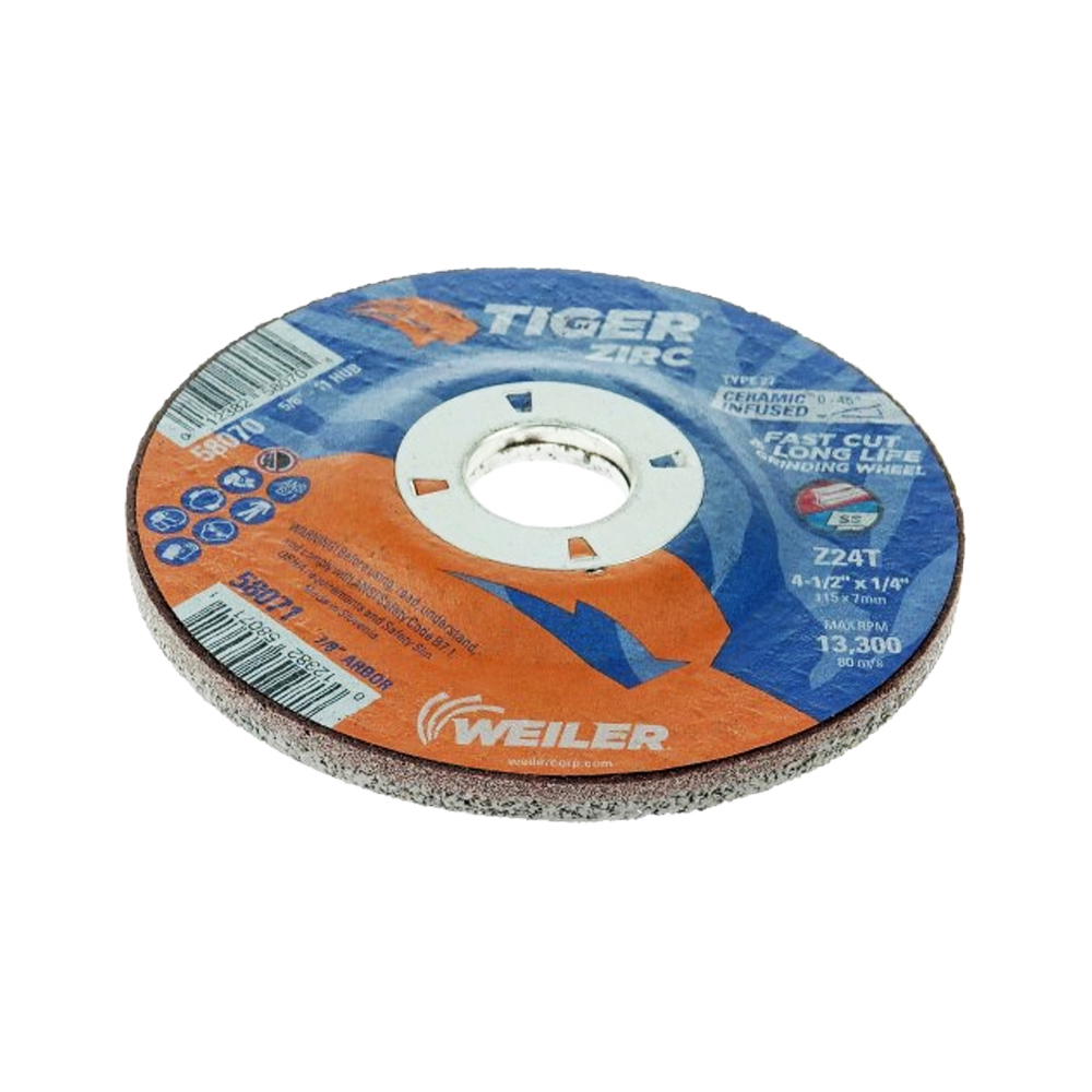 DISCO DE DESBASTE WEILER TIGER ZIRC 58071 GRANO 24 TIPO 27 4-1./2'' X 1/4'' X 7/8'' - Image 3