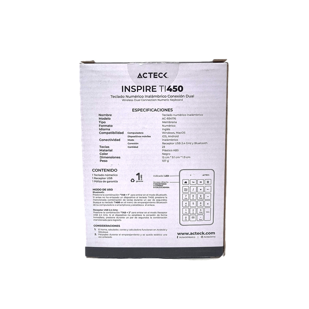 TECLADO NUMERICO MULTIPLATAFORMA ACTECK AC-934176 INALAMBRICO NEGRO 2.4 GHZ - Image 3