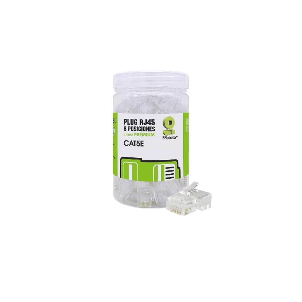 PLUGS RJ45 CAT5E BROBOTIX 263786 BOTE CON 100 PIEZAS TRANSPARENTE CONTACTOS CON CHAPA DE ORO