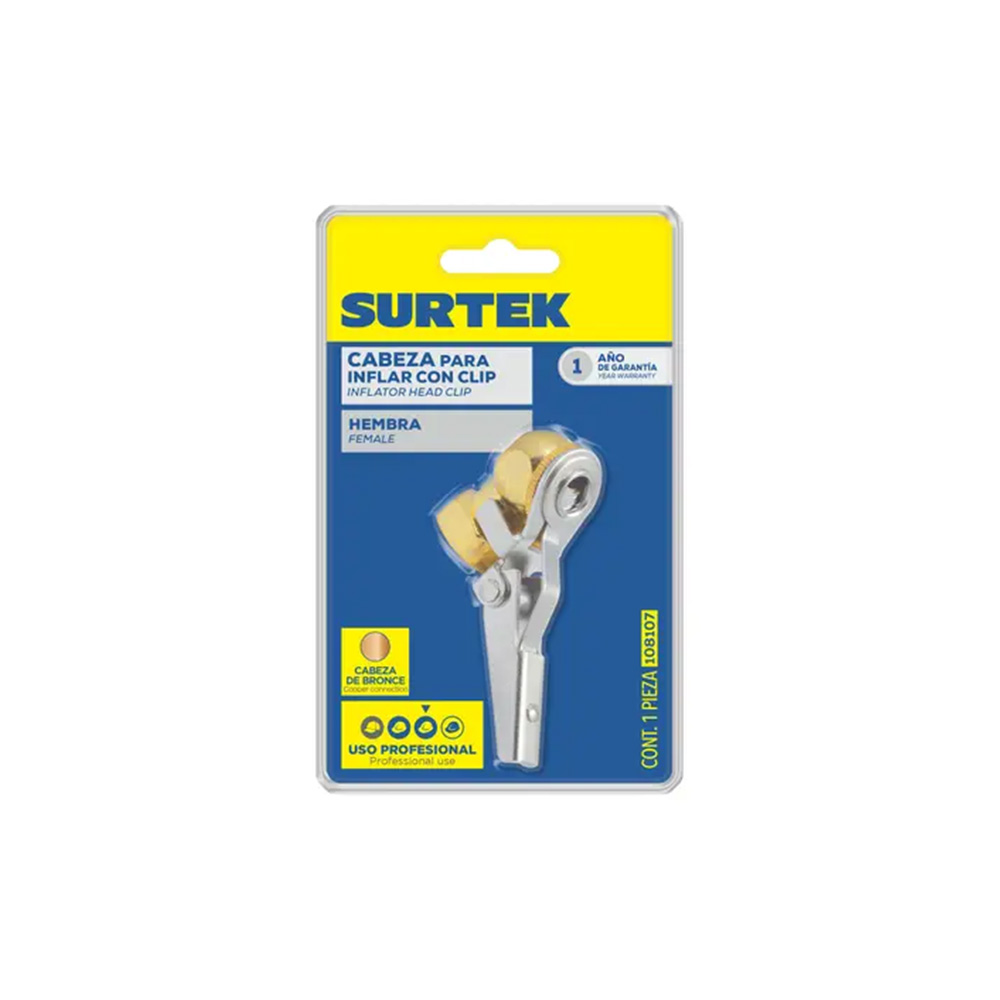 CABEZA PARA INFLAR CON CLIP 1/4'' NPT SURTEK 108107