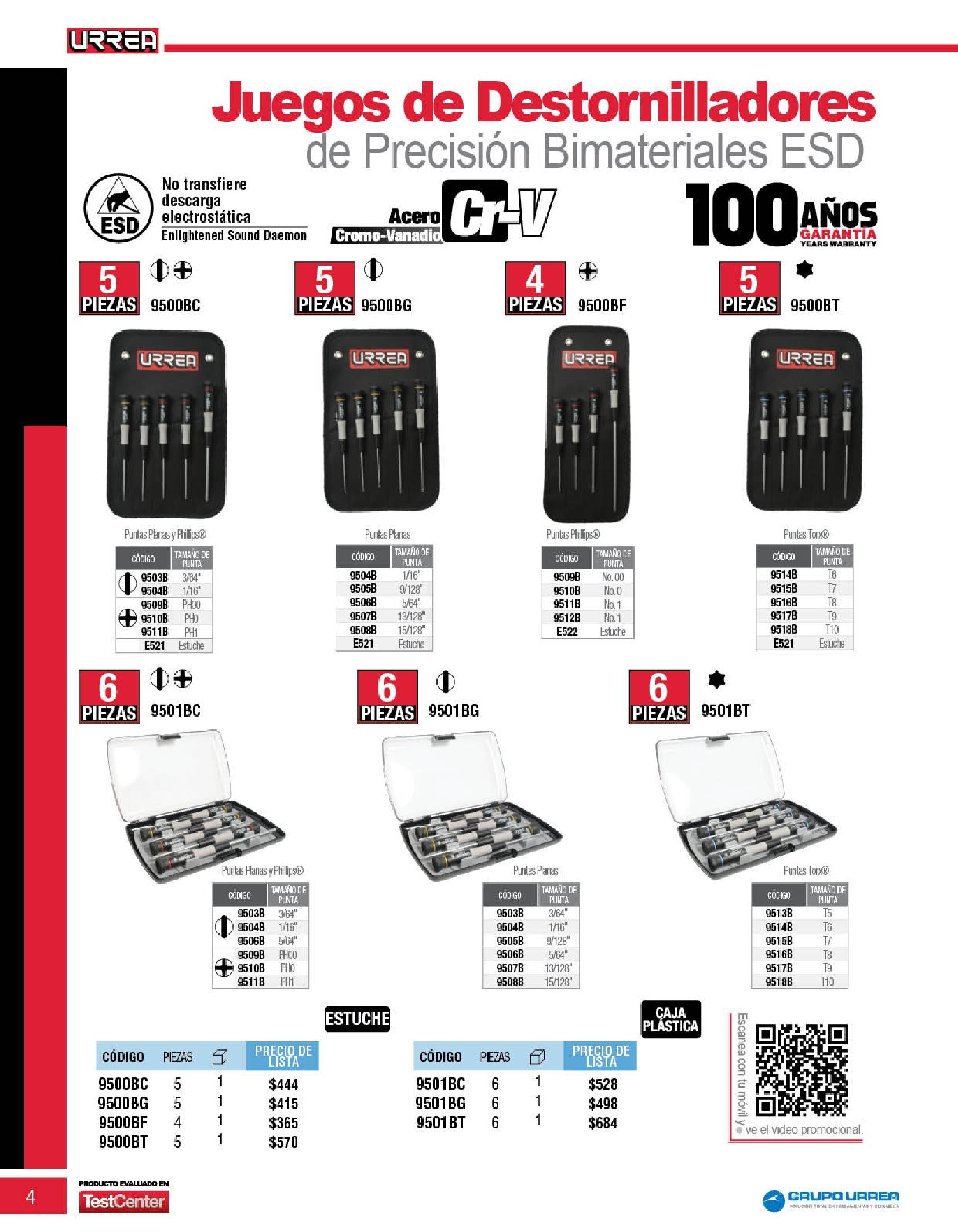 JUEGO DE DESTORNILLADORES URREA 9501BC CON 6 PIEZAS ESD PUNTA PLANA Y PHILLIPS DE PRECISION - Image 2