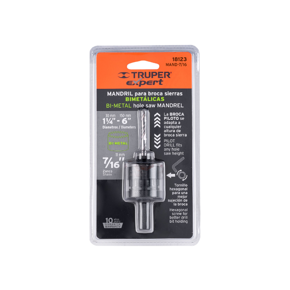 MANDRIL PARA BROCASIERRA BIMETALICA TRUPER MAND-7/16 ZANCO 3/8 PULGADAS