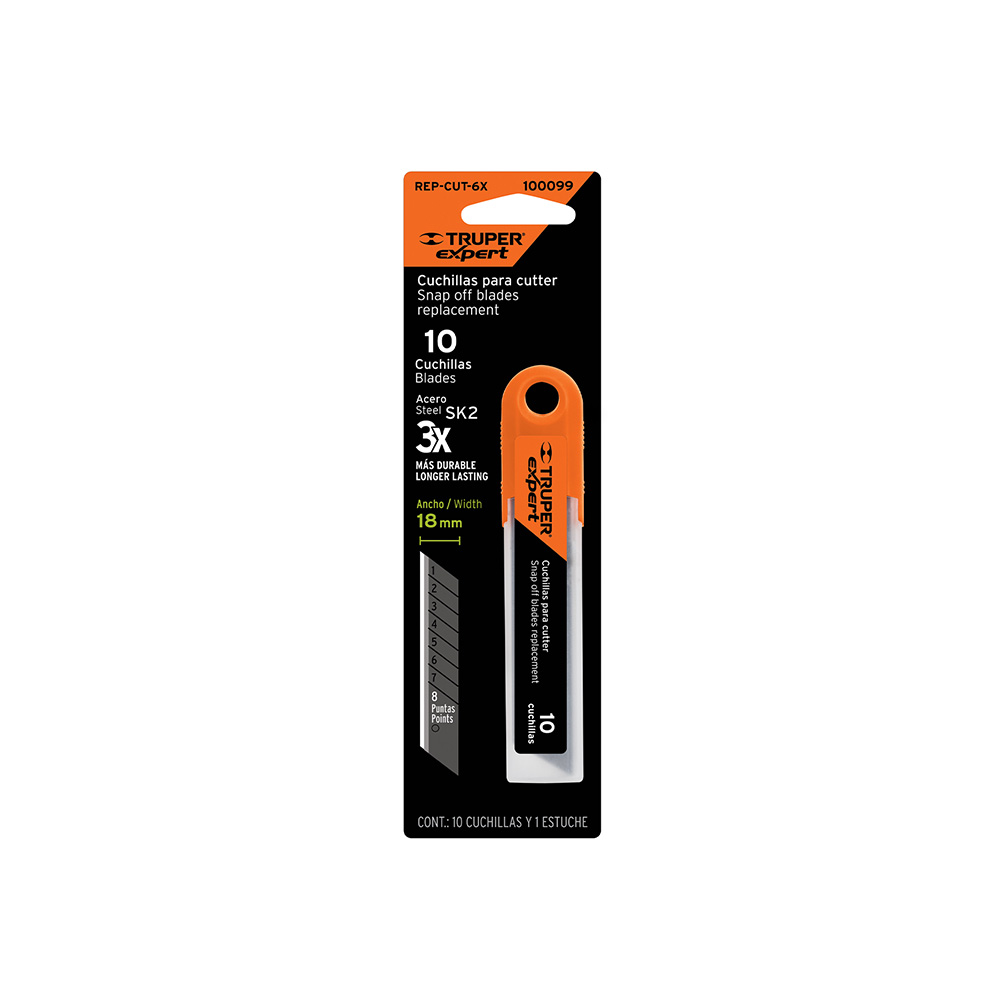 REPUESTO DE CUTTER TRUPER REP-CUT-6X DE 18 MILIMETROS CUCHILLAS DE ACERO SK2
