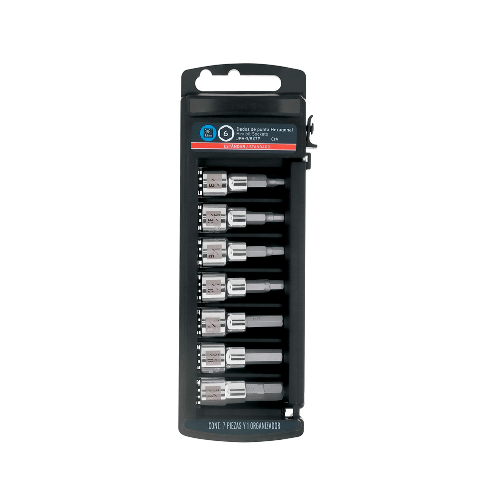 JUEGO DE 7 DADOS CON PUNTA HEXAGONAL TRUPER JPH-3/8X7P CUADRO 3/8