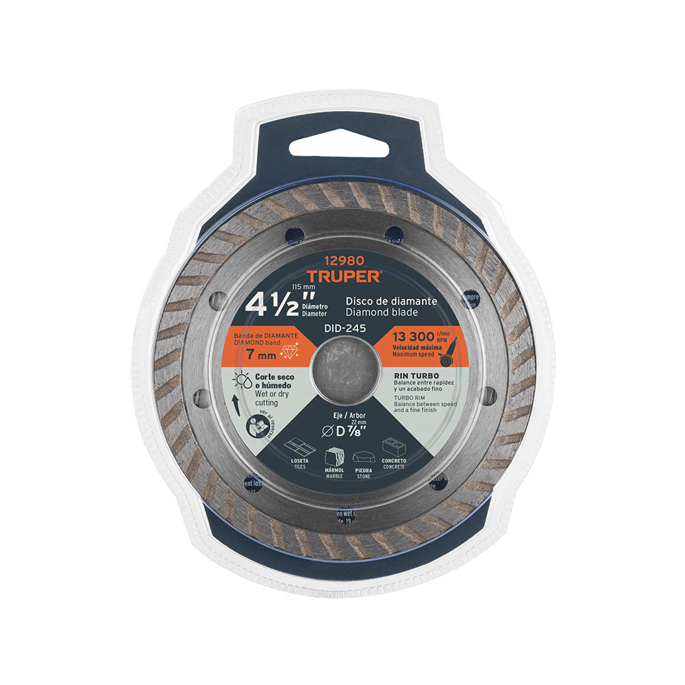 DISCO DE 4-1/2 PULGADAS DE DIAMANTE RIN TURBO PARA USOS GENERALES TRUPER DID-245