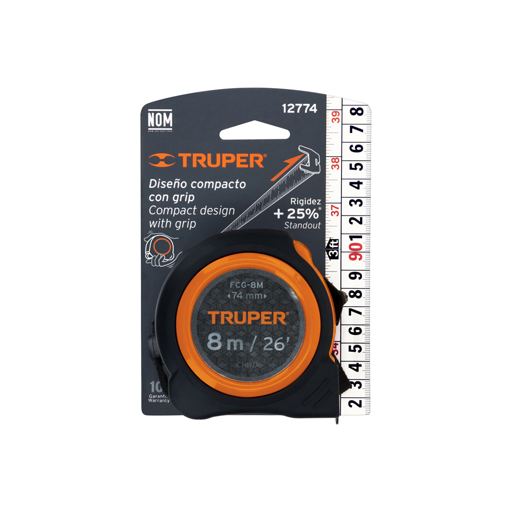 FLEXOMETRO COMPACTO DE 8 METROS TRUPER FCG-8M