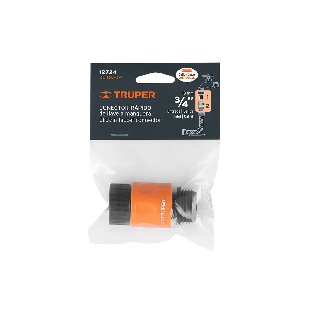 CONECTOR DE ABS 3/4 PULGADAS SISTEMA CLICK , PARA GRIFO TRUPER CLICK-GR