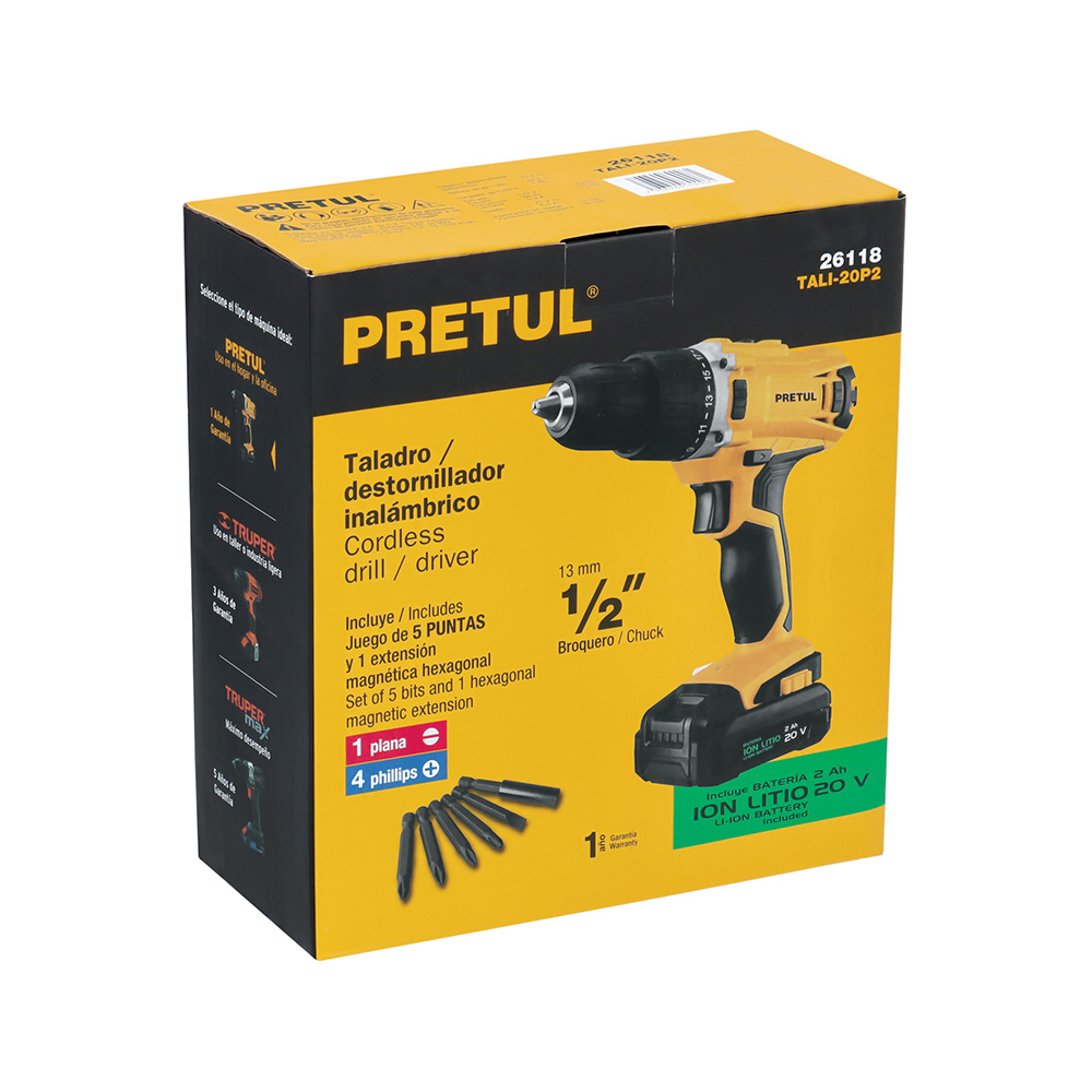 TALADRO INALAMBRICO TRUPER PRETUL TALI-20P2 DE 1/2 PULGADAS CON 20 VOLTIOS - Image 3