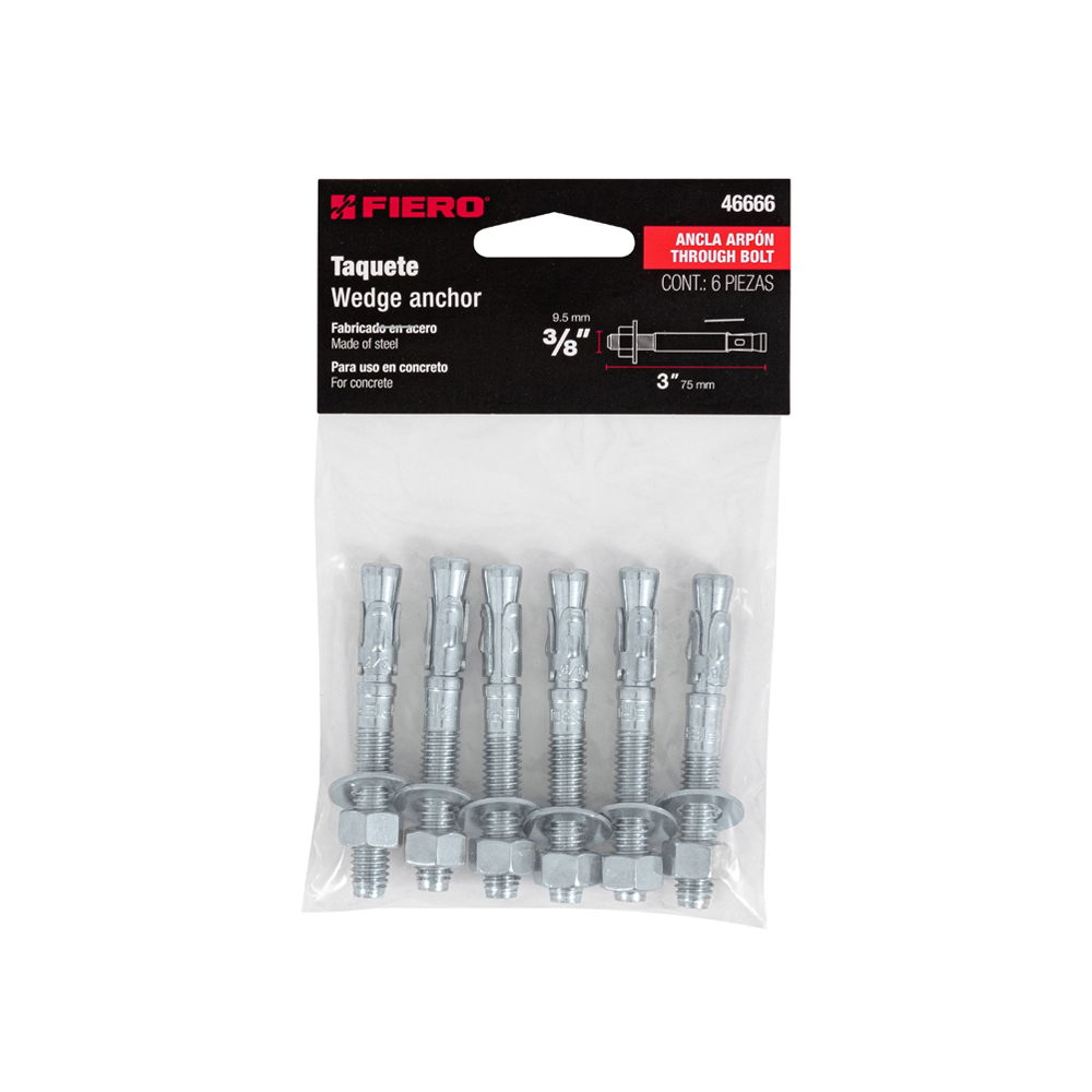 TAQUETE ARPON TRUPER FIERO TAE-3/8A3 DIAMETRO 3/8 LARGO 3 PULGADAS BOLSA 6 PIEZAS