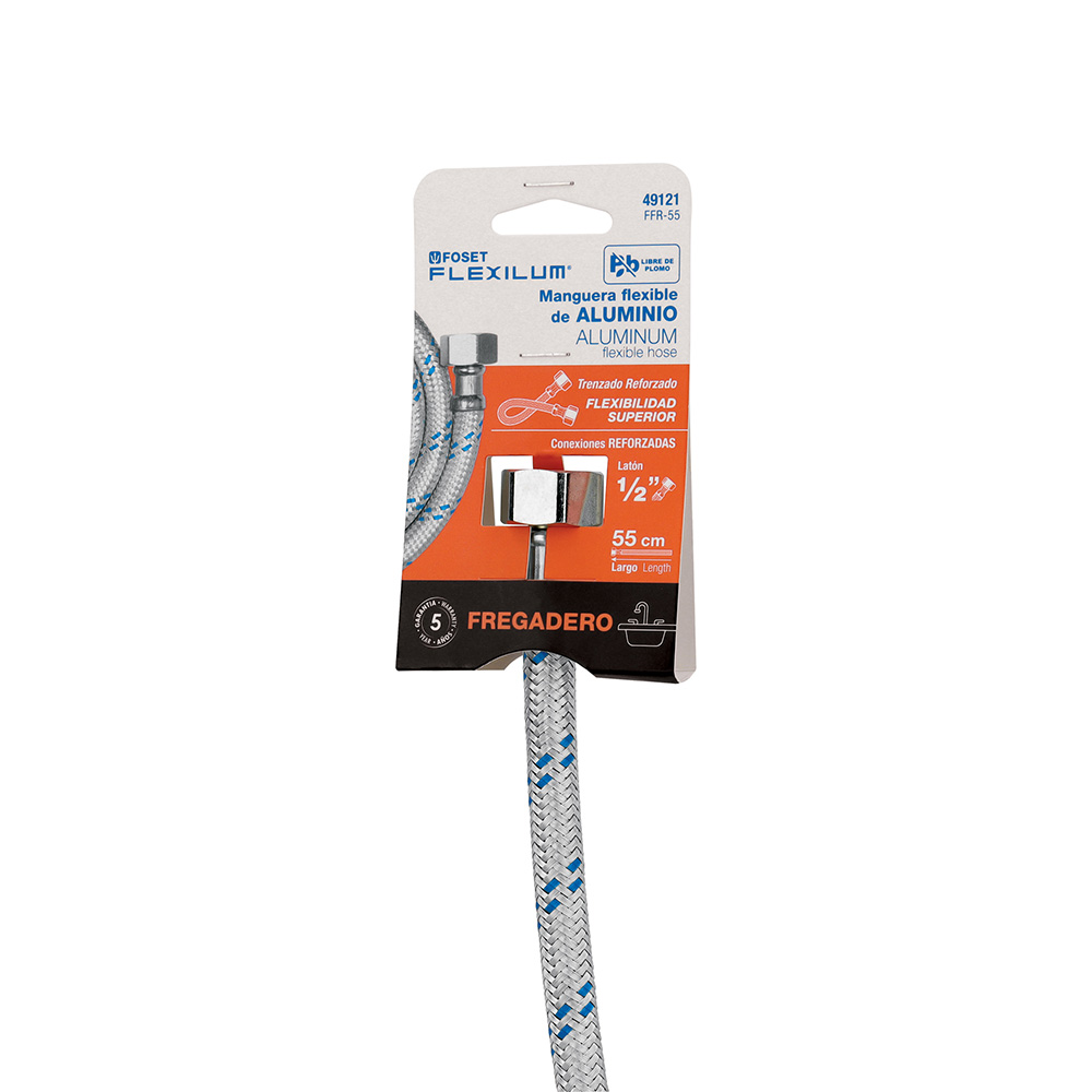 MANGUERA FLEXIBLE PARA LAVABO Y FREGADERO FOSET FFR-55 TRENZADO ALUMINIO TUERCAS LATON/LATON