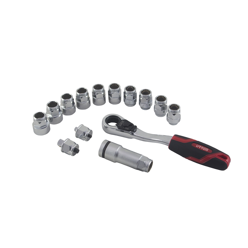JUEGO DE DADOS Y ACCESORIOS URREA 4701GT CON 14 PIEZAS GO-THROUGH 1/4''