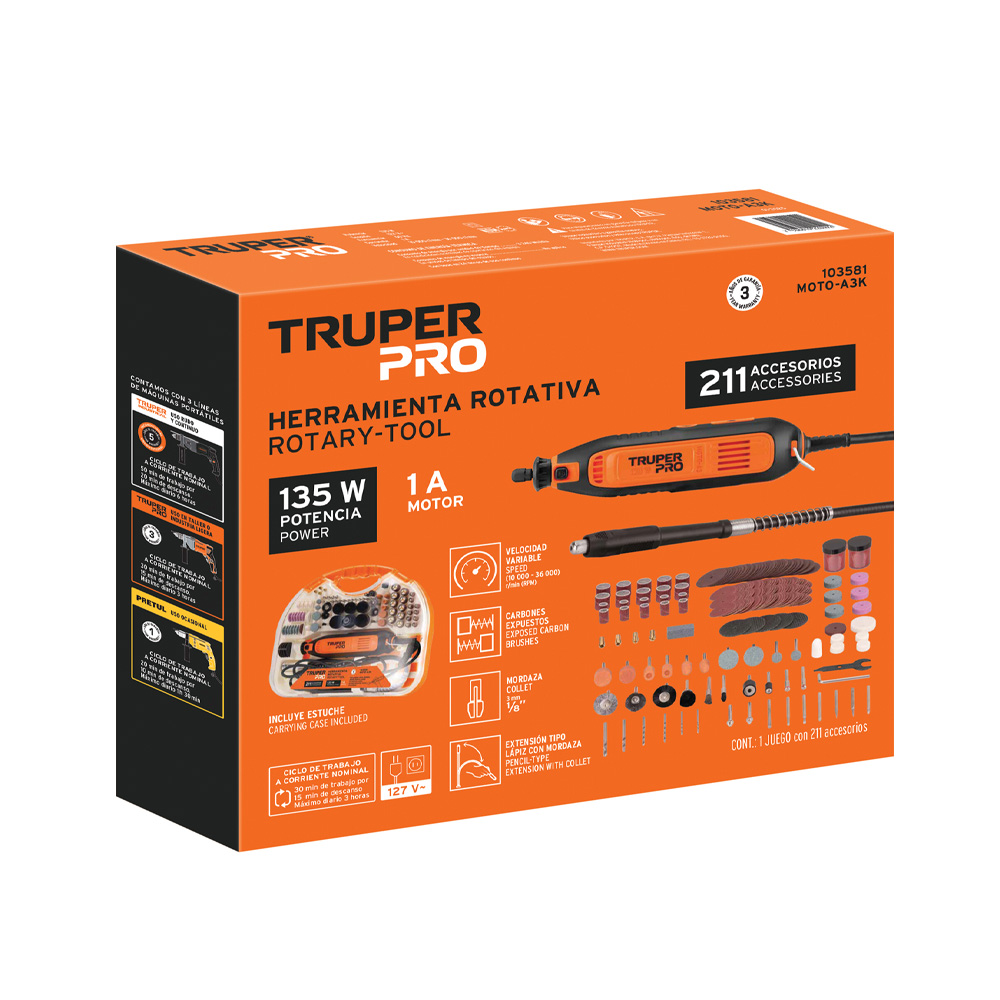 HERRAMIENTA MOTO-A3K ROTATIVA 135W CON 211 ACCESORIOS - Image 3