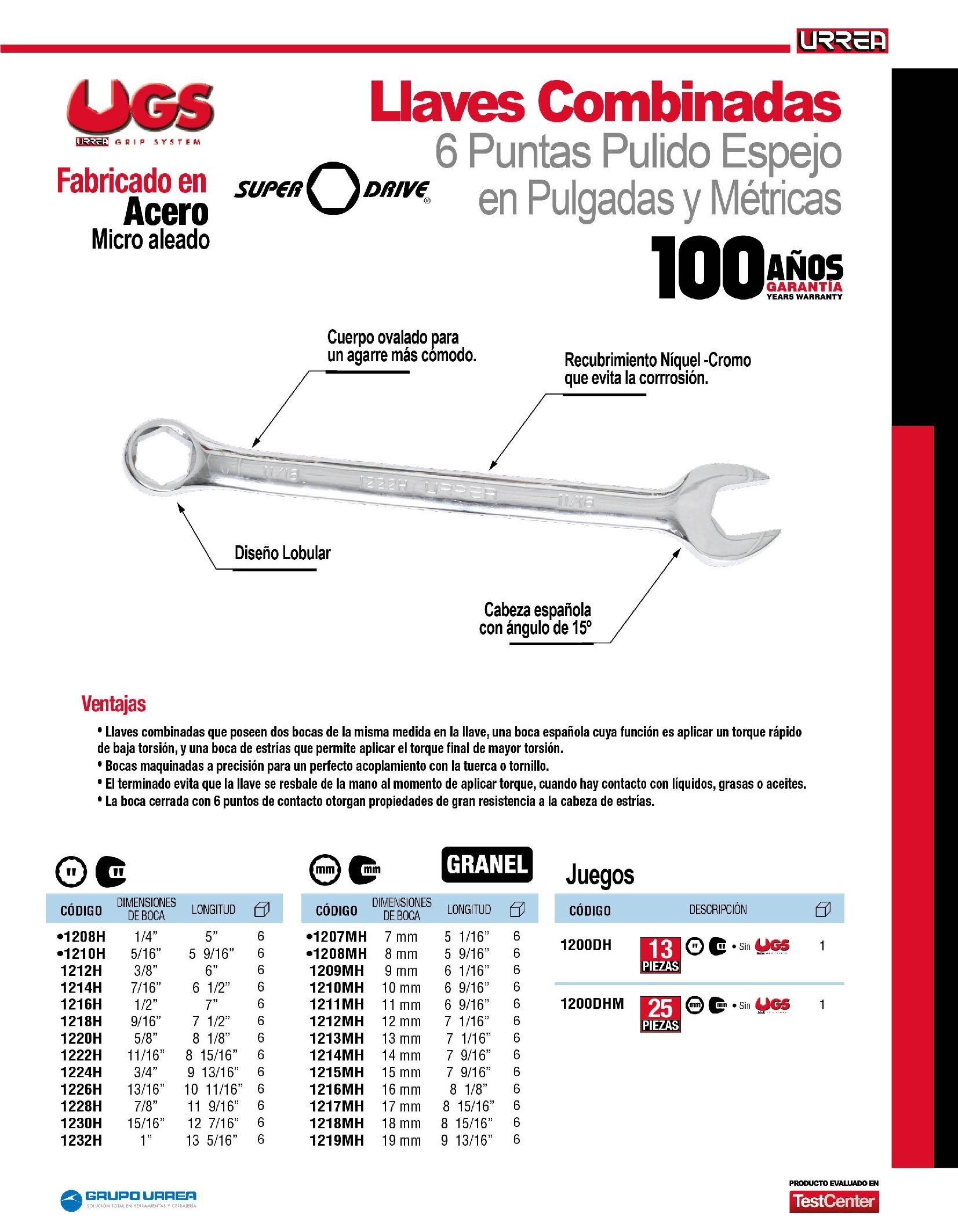 LLAVE COMBINADA URREA 1218H PULIDO ESPEJO DE 6 PUNTAS 9/16'' - Image 2
