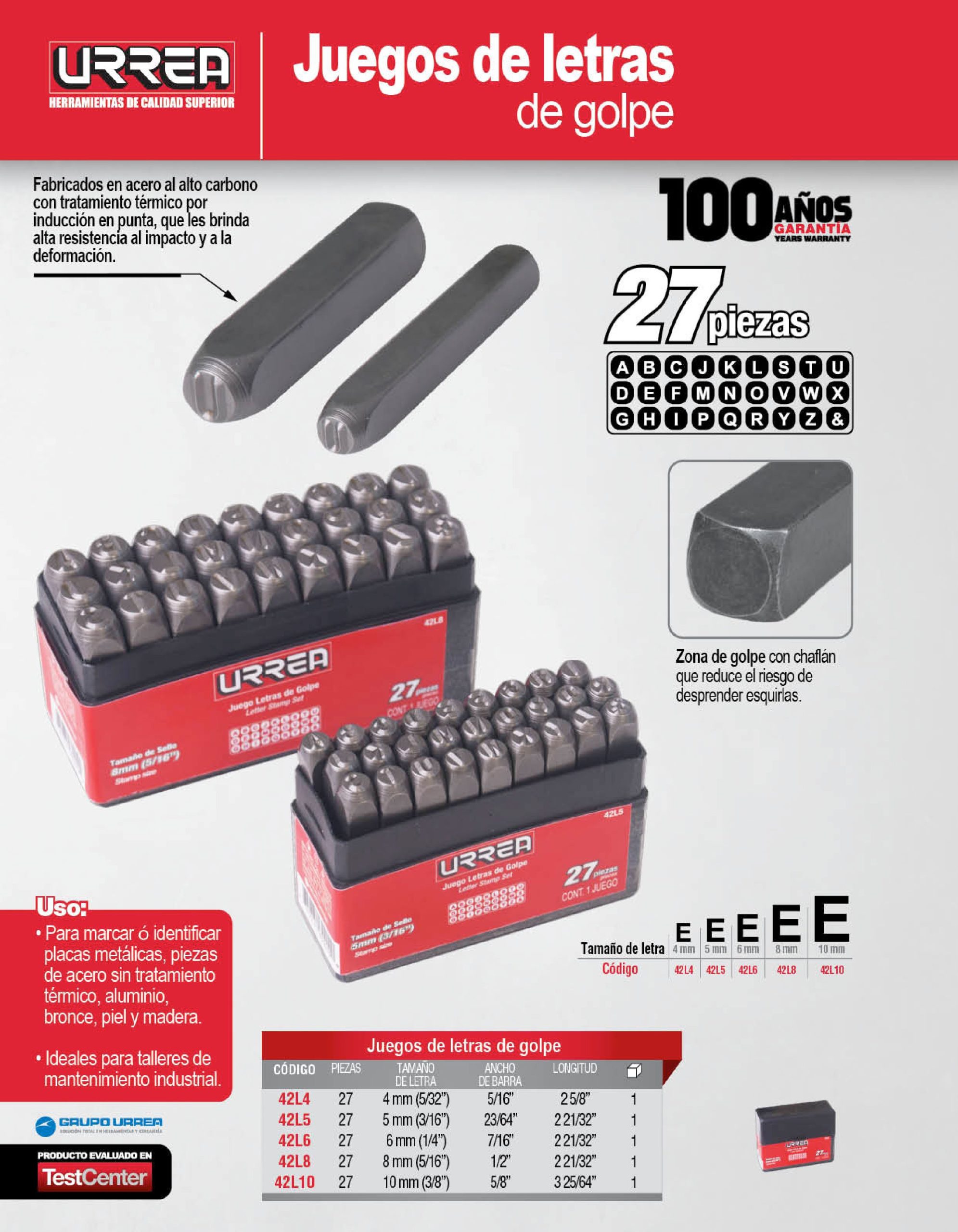 JUEGO DE LETRAS URREA 42L10 DE GOLPE 10 MILIMETRO 3/8'' - Image 2