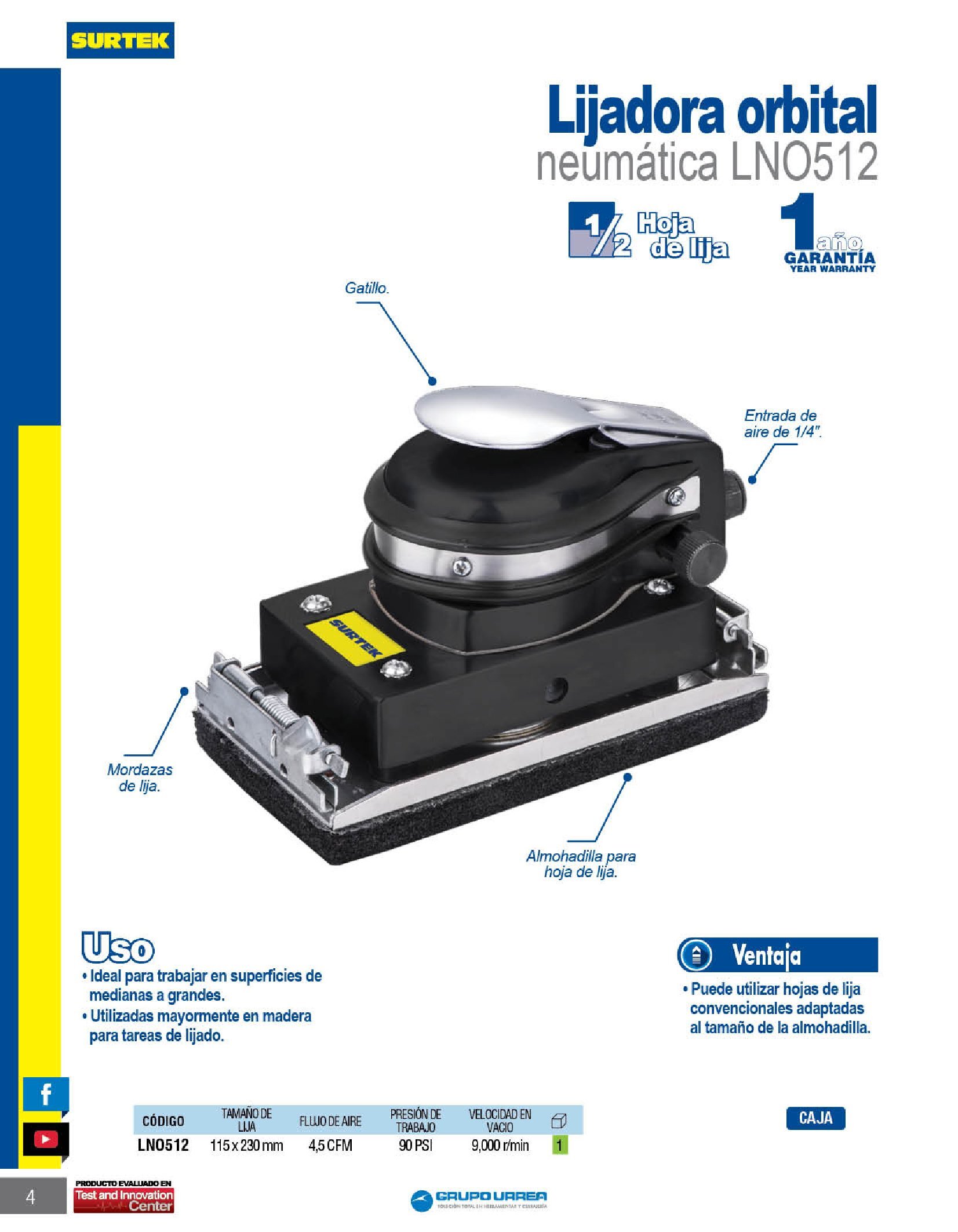 LIJADORA NEUMÁTICA ORBITAL SURTEK LNO512 1/2 HOJA 9000 RPM - Image 2