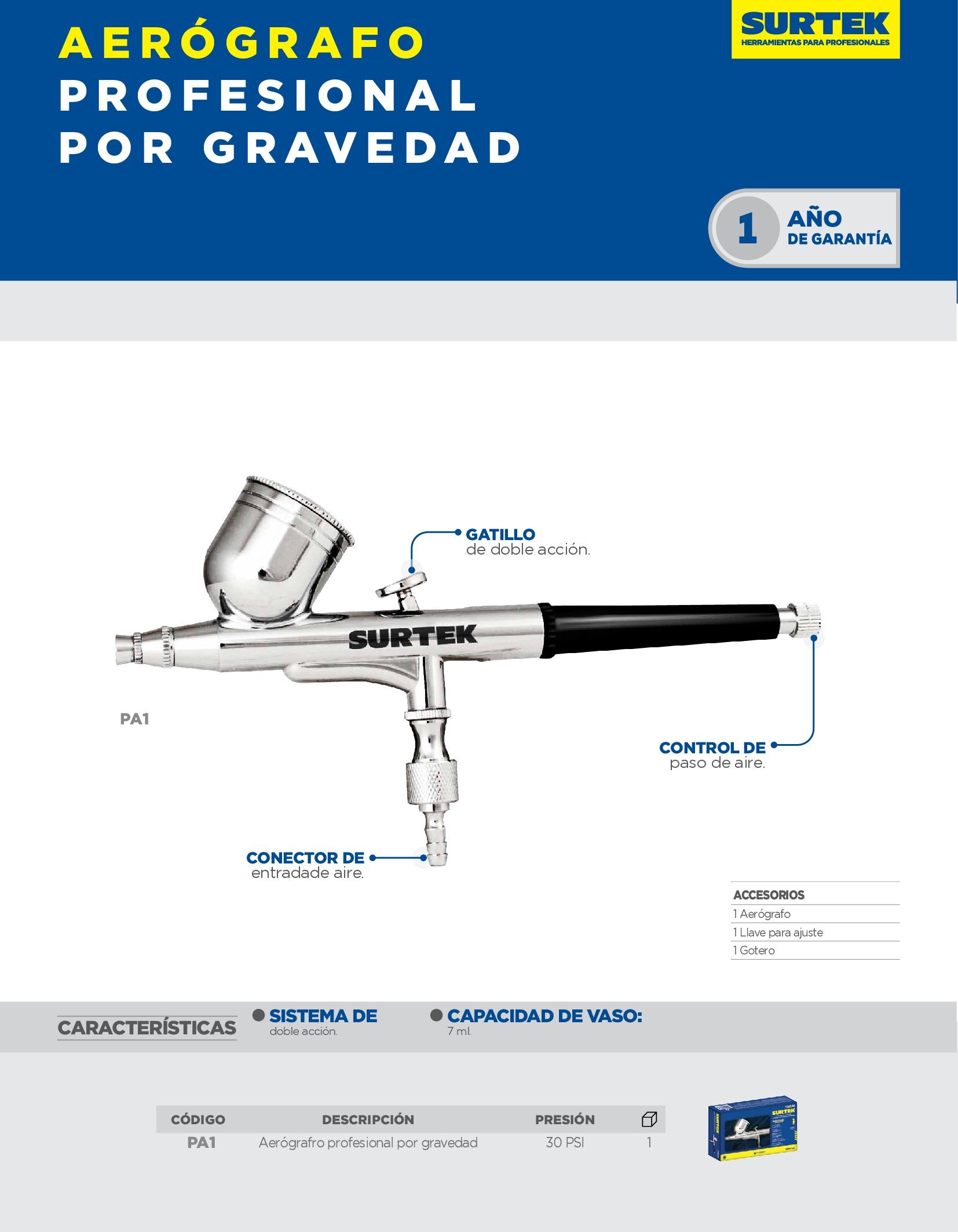 AEROGRAFO DE GRAVEDAD SURTEK PA1 CON VASO DE 7 MILILITROS - Image 2