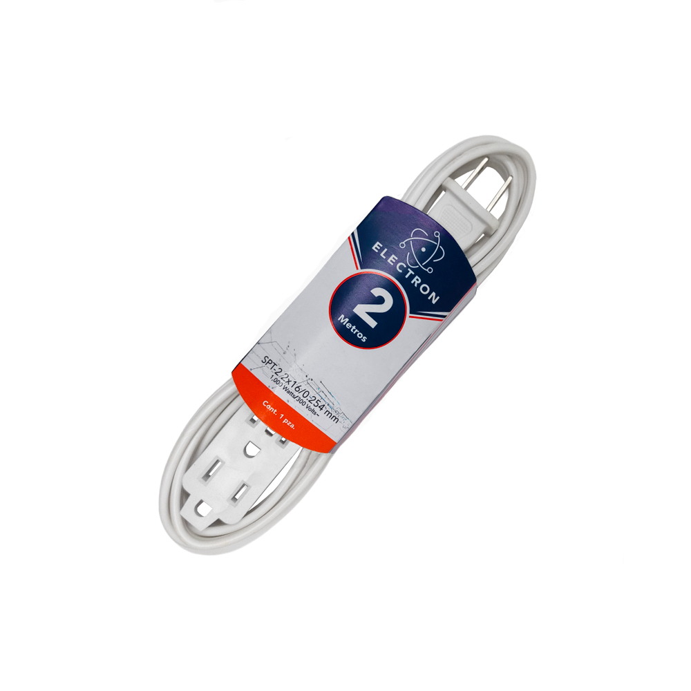 EXTENSION ELECTRICA DOMESTICA KONECT EXTD2M CALIBRE 2X#16 BLANCA 2 METROS