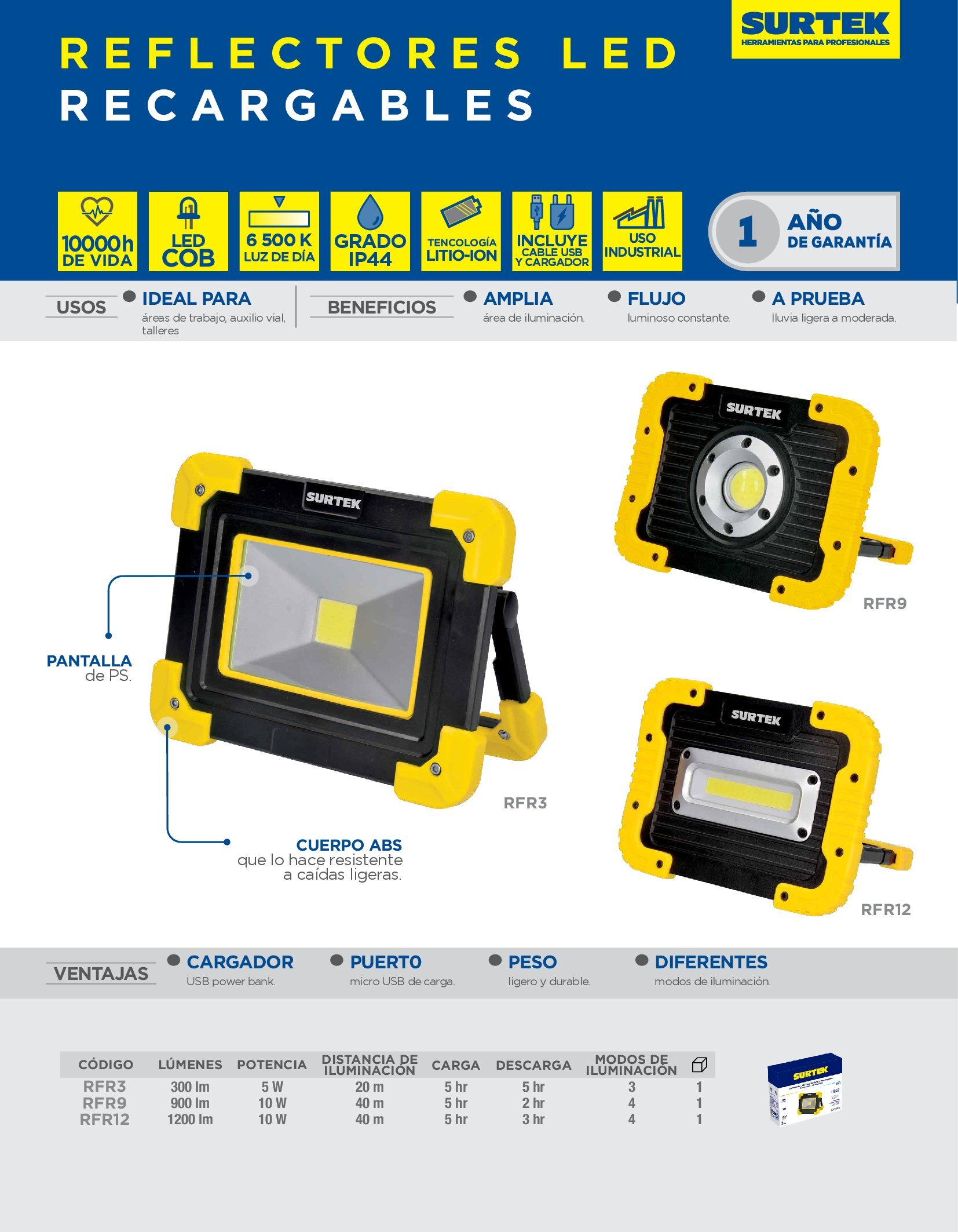 REFLECTOR LED SURTEK RFR9 RECARGABLE 900 LUMENS - Image 2