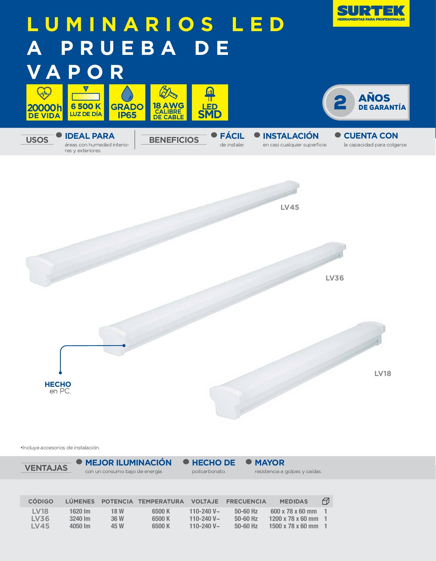 LUMINARIO LED SURTEK LV18 A PRUEBA DE VAPOR 18 WATTS - Image 2