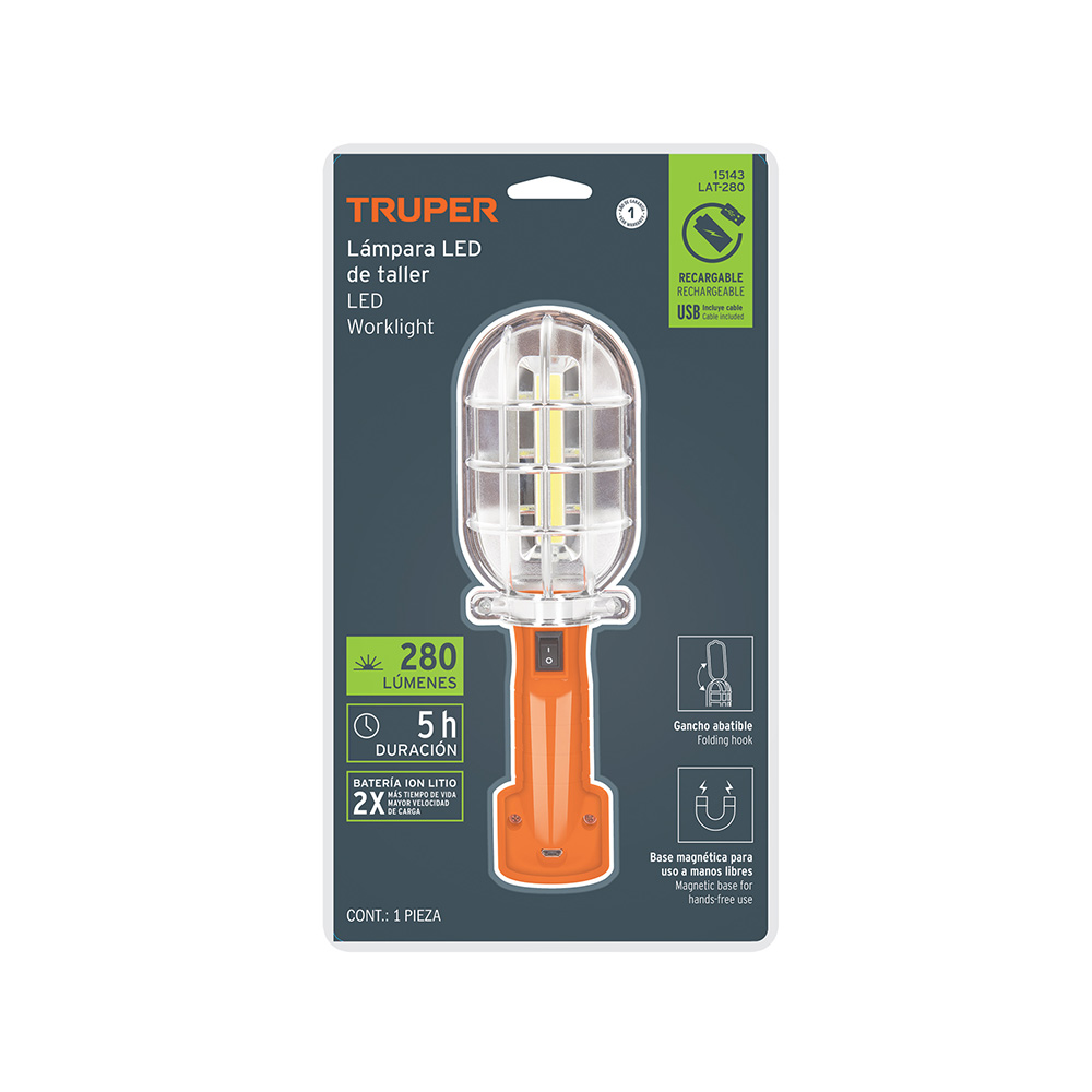 LAMPARA DE TALLER DE LED RECARGABLE 280 LUMEN TRUPER LAT-280