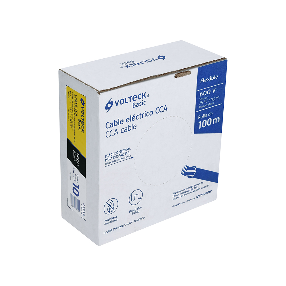 ROLLO DE CABLE TRUPER VOLTECK CCA-10N THW 10 AWG CCA NEGRO BASIC 100 METROS