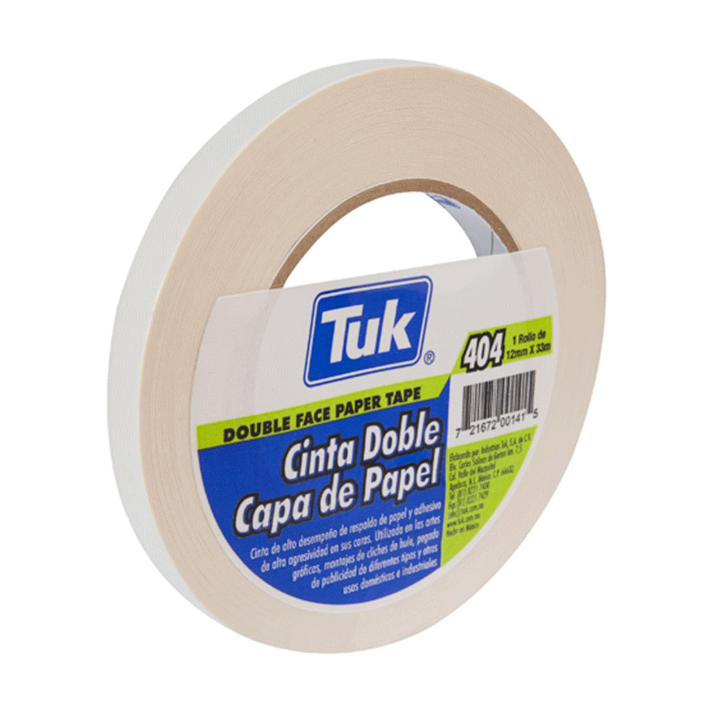 CINTA ADHESIVA DOBLE CAPA TUK 404 BLANCO 24 MILIMETROS X 33 METROS