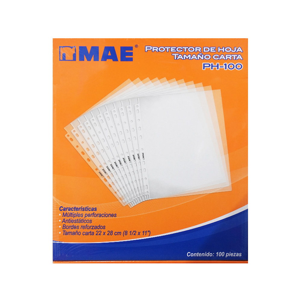 PROTECTOR DE HOJA MAE PH-100 PAQUETE CON 100 PIEZAS TAMAÑO CARTA