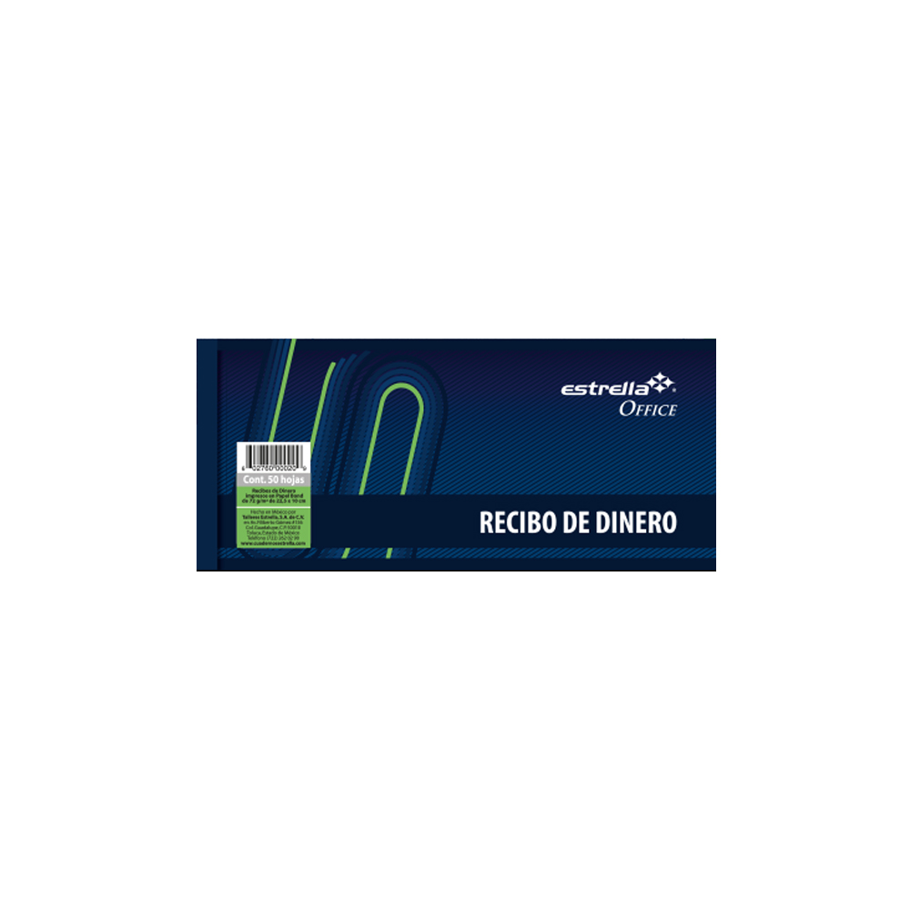 RECIBO DE DINERO ESTRELLA 0020 OFFICE PAQUETE CON 50 HOJAS