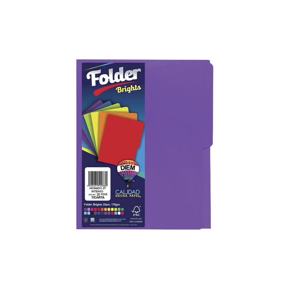 FOLDER TAMAÑO CARTA DIEM BRIGHTS MORADO INTENSO 27 PAQUETE CON 25 PIEZAS