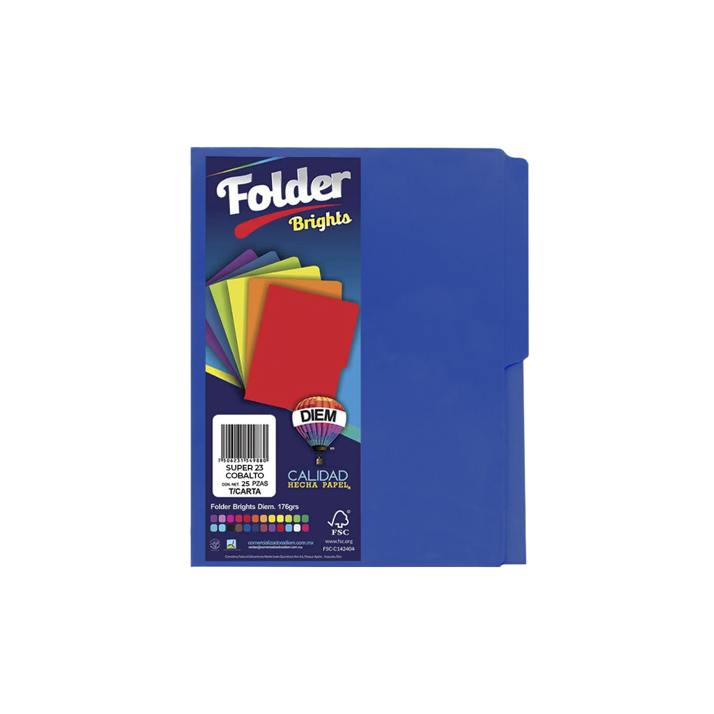 FOLDER TAMAÑO CARTA DIEM NEON SUPER COBALTO 23 PAQUETE CON 25 PIEZAS
