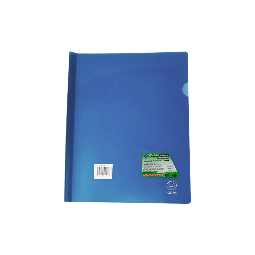 FOLDER TAMAÑO CARTA DE PLASTICO BARRILITO QC1Z AZUL CON COSTILLA