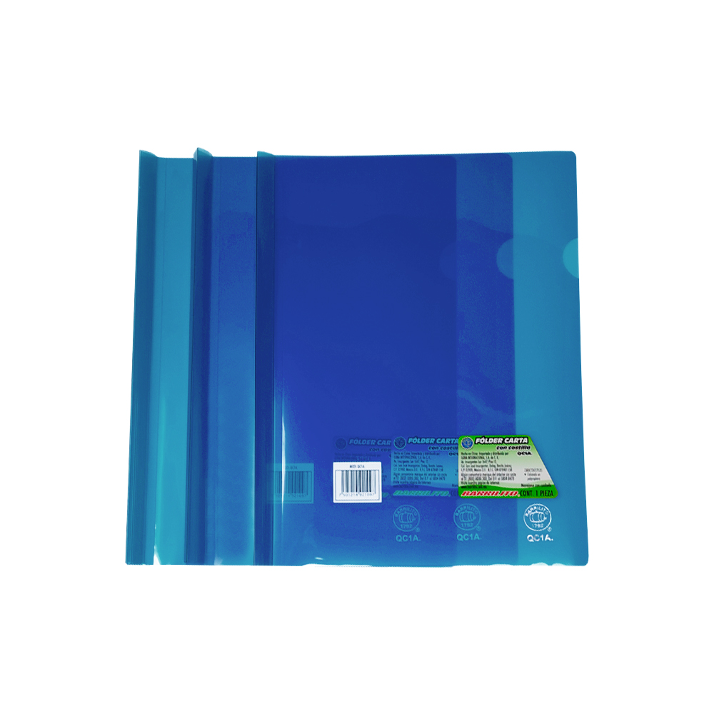 FOLDER TAMAÑO CARTA DE PLASTICO BARRILITO QC1Z AZUL CON COSTILLA - Image 3
