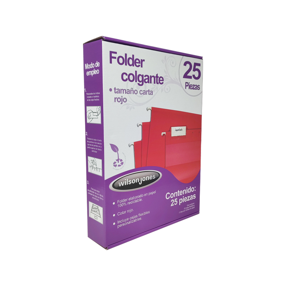 FOLDER TAMAÑO CARTA COLGANTE ACCO WILSON JONES P3639 ROJO PAQUETE CON 25 PIEZAS - Image 2