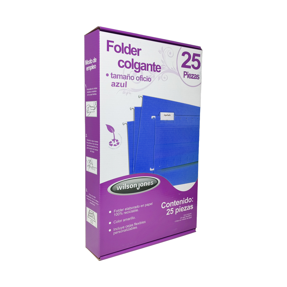 FOLDER TAMAÑO OFICIO COLGANTE ACCO WILSON JONES P3634 AZUL PAQUETE CON 25 PIEZAS - Image 2