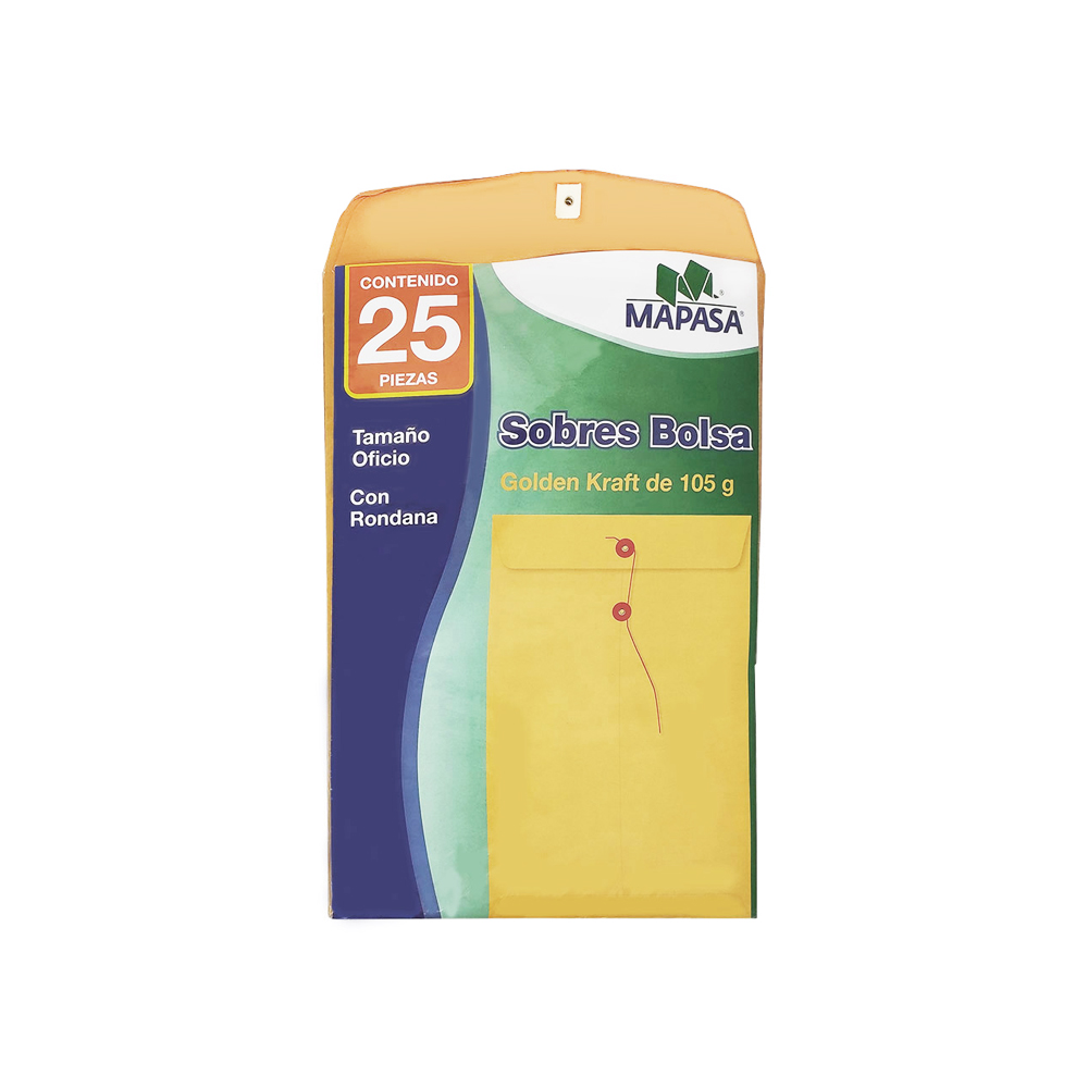 SOBRE DE PAPEL KRAFT MAPASA IA0329 GOLDEN TAMAÑO MEDIA CARTA CON RONDANA PAQUETE CON 25 PIEZAS