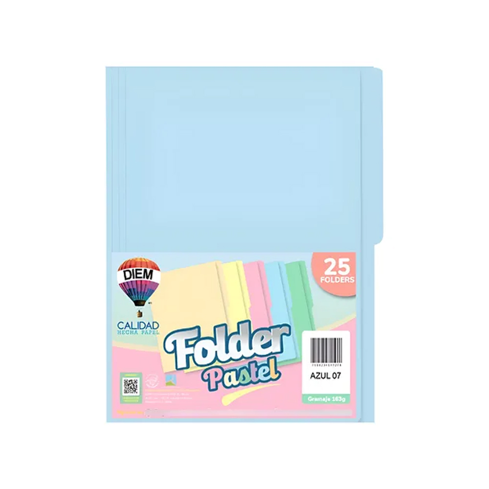 FOLDER TAMAÑO CARTA DIEM PASTEL AZUL 07 PAQUETE CON 25 PIEZAS