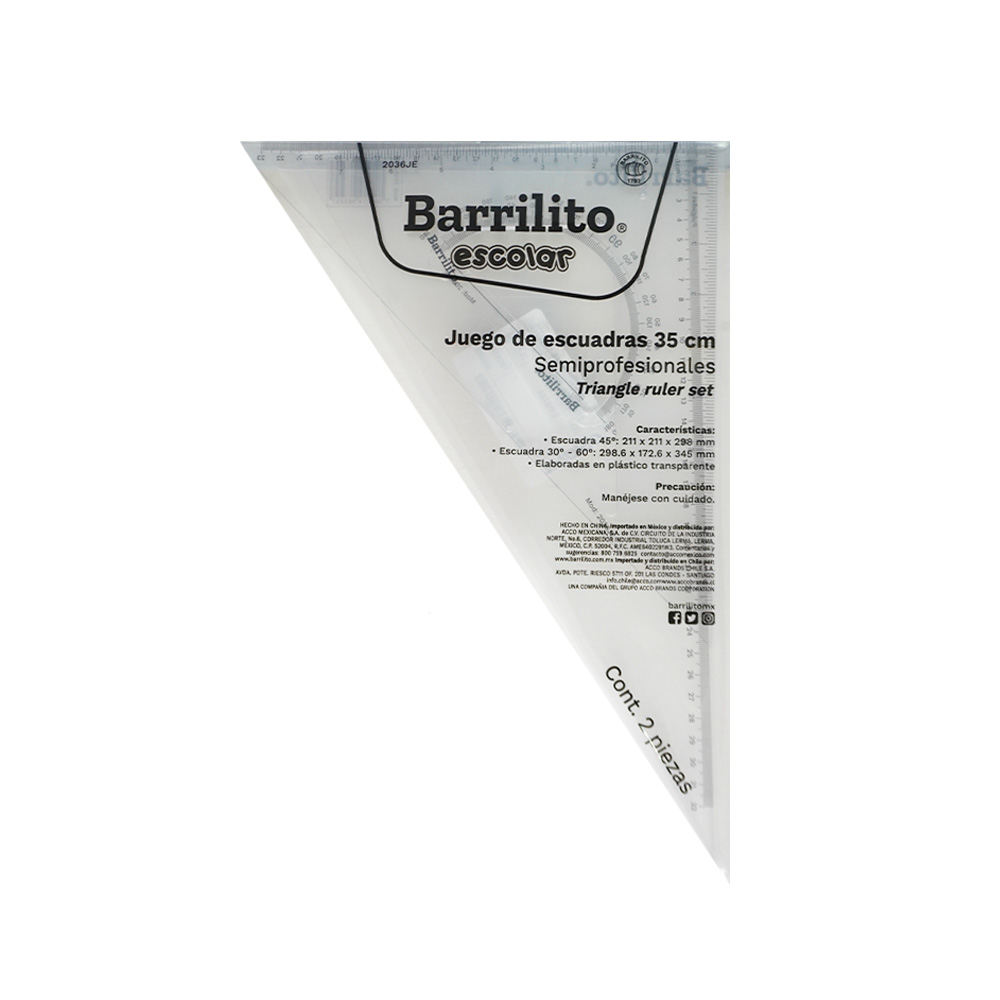 JUEGO DE ESCUADRAS BARRILITO 2036JE SEMI-PROFESIONALES 2 PIEZAS