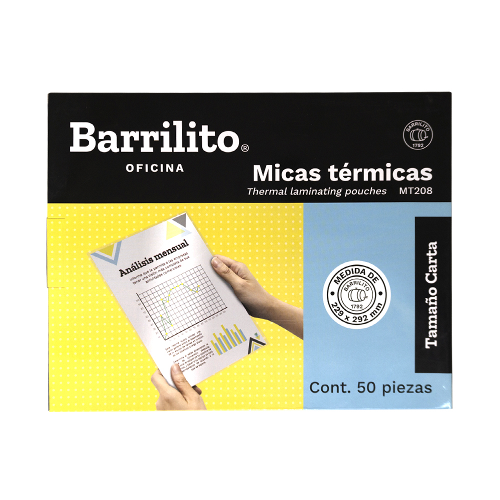 MICA TERMICA BARRILITO MT208 TAMAÑO CARTA 22.9 X 29.2 CENTIMETROS 50 PIEZAS