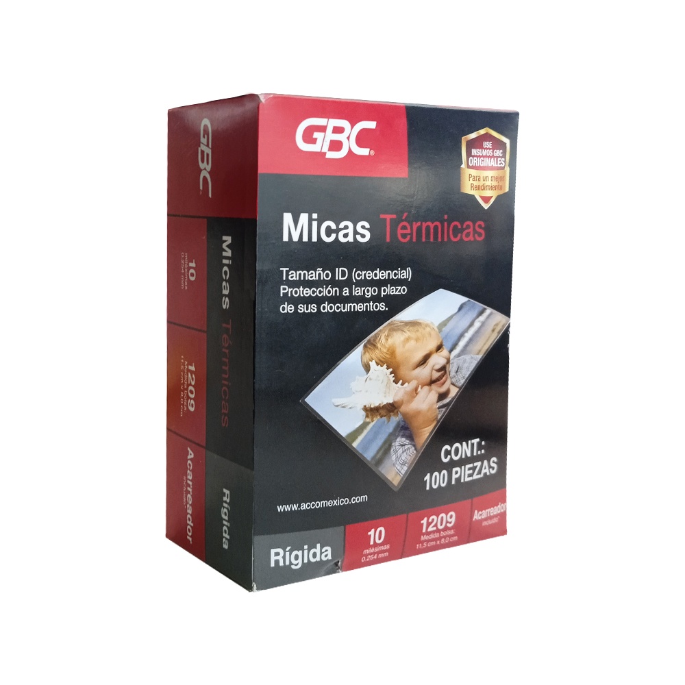 MICA TERMICA RIGIDA GBC M130226 TAMAÑO CREDENCIAL PAQUETE CON 100 11,5 CENTMETROS X 8,0 CENTMETROS