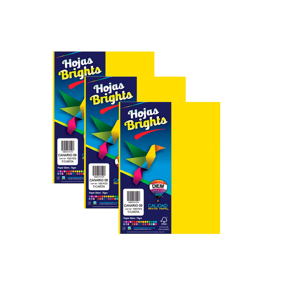 HOJA DE PAPEL DIEM BRIGHTS PAQUETE CON 100 PIEZAS CANARIO 09 NEON TAMAÑO CARTA 75 GRAMOS - Image 2