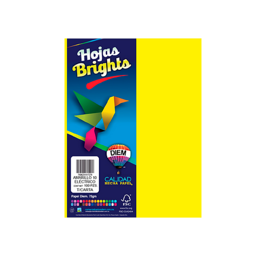 HOJA DE PAPEL DIEM BRIGHTS PAQUETE CON 100 PIEZAS AMARILLO ELECTRICO 10 NEON TAMAÑO CARTA 75 GRAMOS