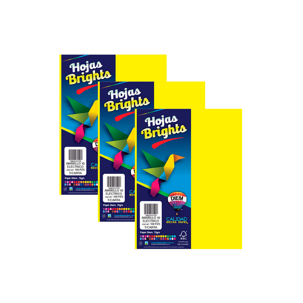 HOJA DE PAPEL DIEM BRIGHTS PAQUETE CON 100 PIEZAS AMARILLO ELECTRICO 10 NEON TAMAÑO CARTA 75 GRAMOS - Image 2