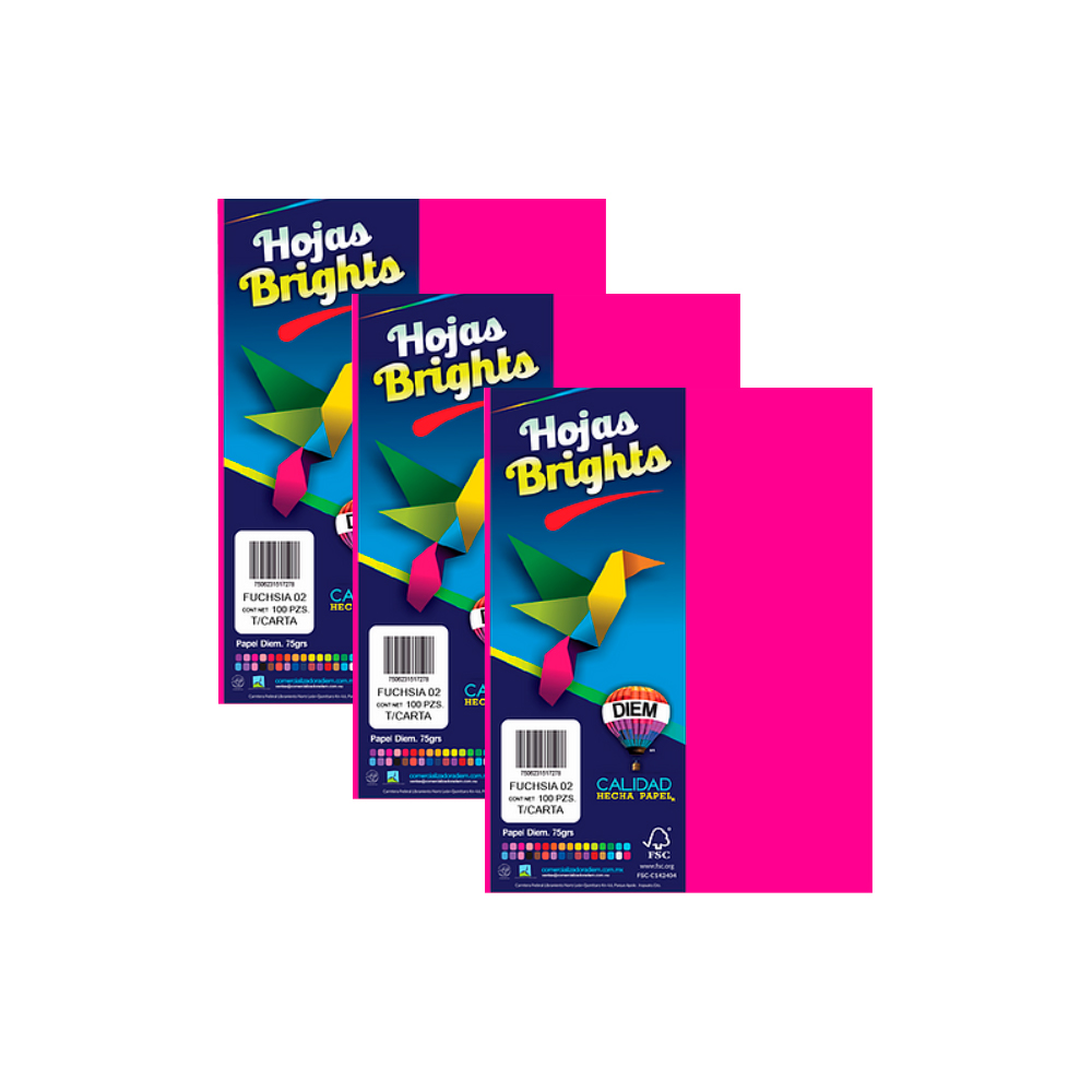 HOJA DE PAPEL DIEM BRIGHTS PAQUETE CON 100 PIEZAS FUCHSIA 02 NEON TAMAÑO CARTA 75 GRAMOS - Image 2