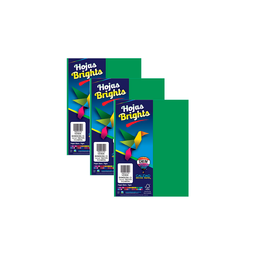 HOJA DE PAPEL DIEM BRIGHTS PAQUETE CON 100 PIEZAS VERDE BANDERA NEON 13 TAMAÑO CARTA 75 GRAMOS - Image 2