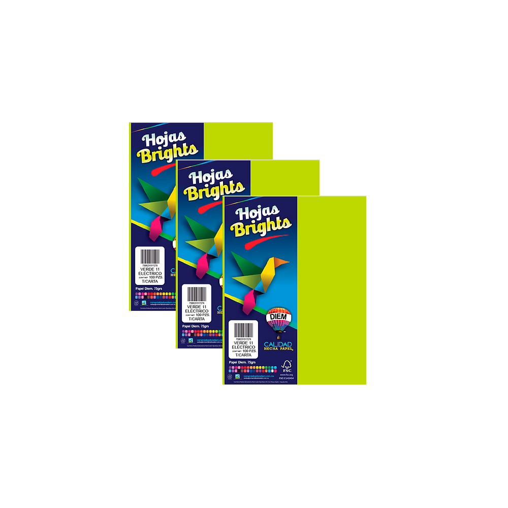 HOJA DE PAPEL DIEM BRIGHTS PAQUETE CON 100 PIEZAS VERDE ELECTRICO 11 NEON TAMAÑO CARTA 75 GRAMOS - Image 2