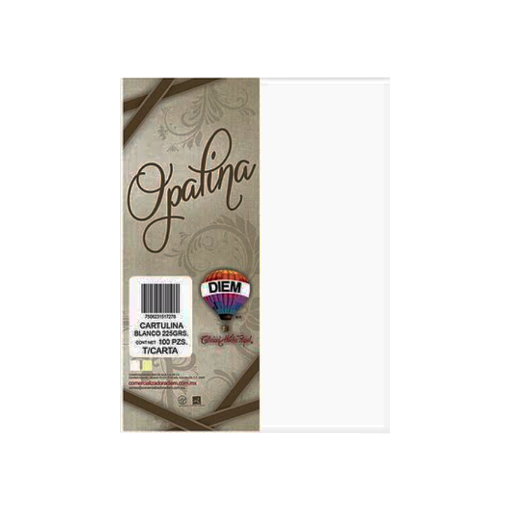 HOJA DE PAPEL OPALINA DIEM PAQUETE CON 100 PIEZAS BLANCO TAMAÑO CARTA 225 GRAMOS