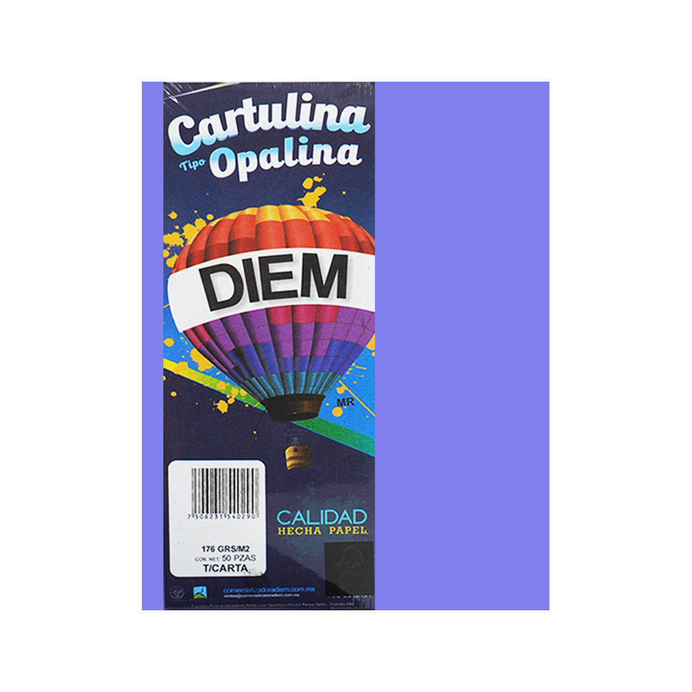 CARTULINA OPALINA DIEM BRIGHT UVA 00016A TAMAÑO CARTA 50 PIEZAS 176 GRAMOS